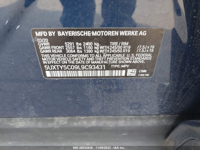 BMW X3 Xdrive30i 2020 5UXTY5C09L9C93431 Image 9