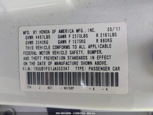 19UUB1F51JA000347 Acura Tlx Tech Pkg