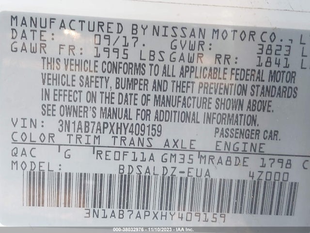 Nissan SENTRA SV 2017 3N1AB7APXHY409159 Image 9