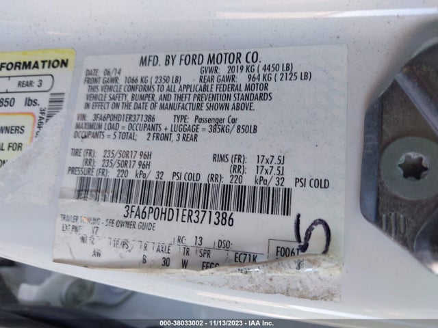 Ford FUSION SE 2014 3FA6P0HD1ER371386 Image 9