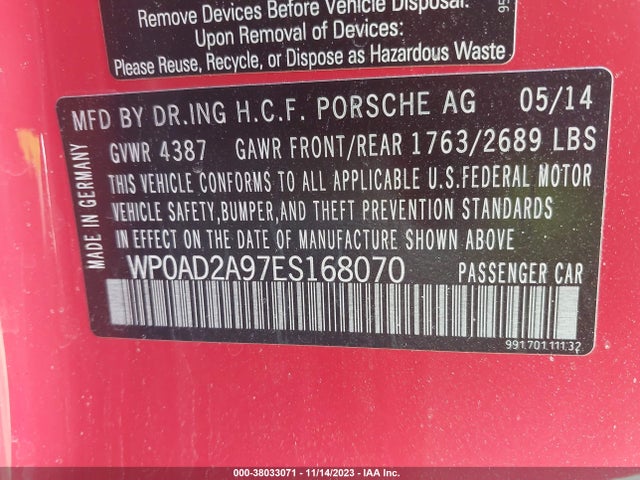 2014 PORSCHE 911 WP0AD2A97ES168070 Photo 8
