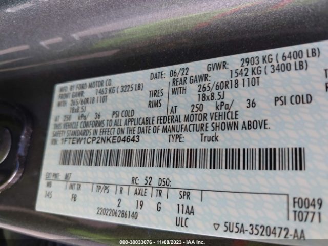1FTEW1CP2NKE04643 Ford F-150 Xlt