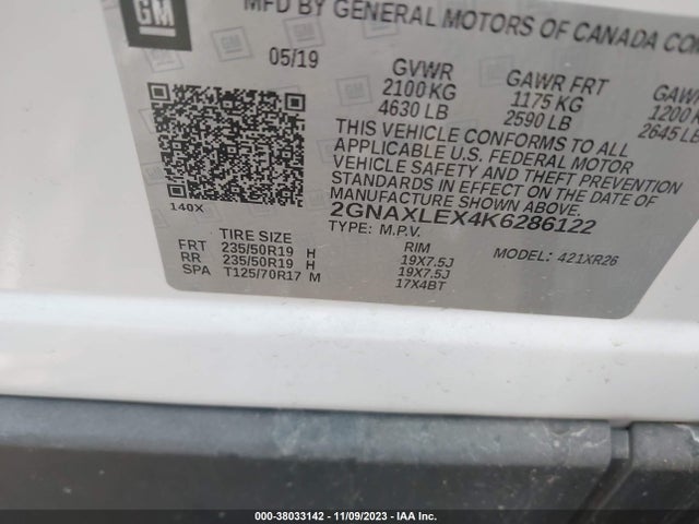 Chevrolet EQUINOX LT 2019 2GNAXLEX4K6286122 Image 9