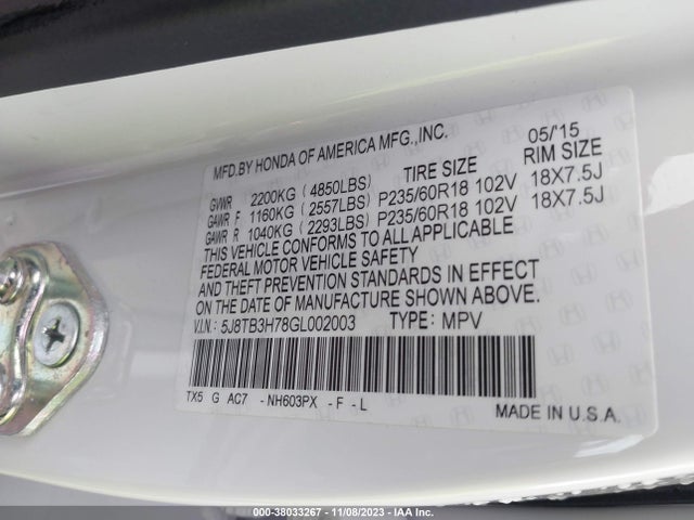 Acura Rdx Advance Package 2016 5J8TB3H78GL002003 Image 9