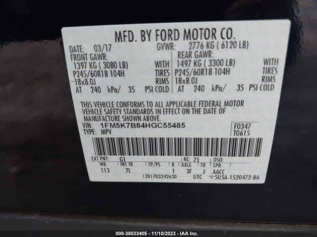 1FM5K7B84HGC55485 Ford Explorer Base
