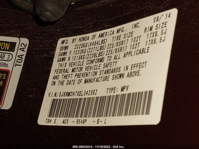 5J6RM3H7XEL042562 Honda Cr-v Ex-l