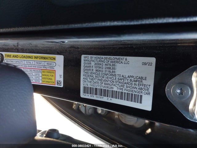 2022 HONDA ACCORD SPORT VIN: 1HGCV1F37NA080289