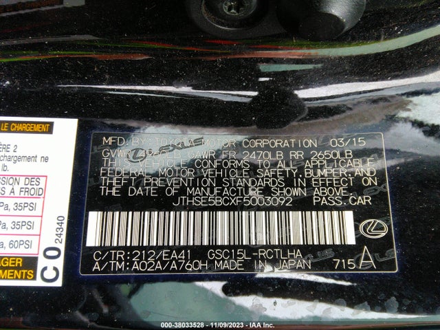 JTHSE5BCXF5003092 Lexus RC 350