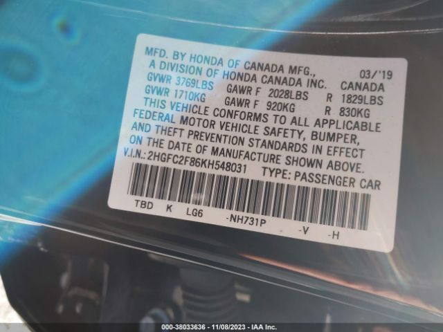 2HGFC2F86KH548031 Honda Civic Sport