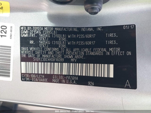 Toyota Sienna Xle 8 Passenger 2017 5TDYZ3DC4HS816099 Image 9