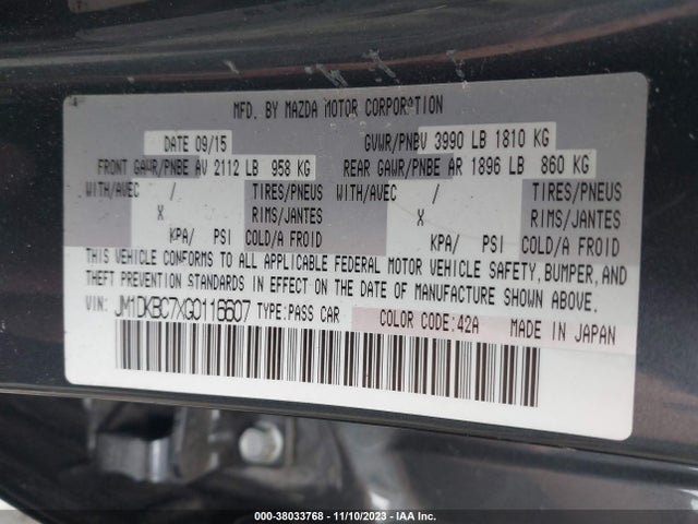 2016 MAZDA CX-3 TOURING VIN: JM1DKBC7XG0116607