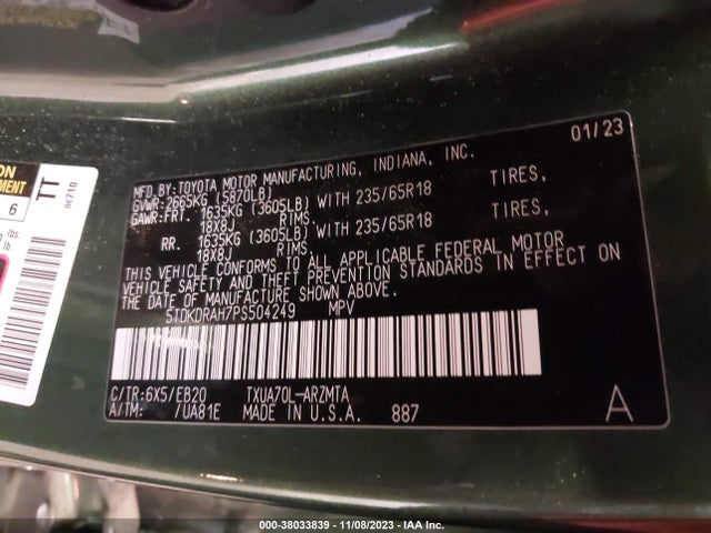 Toyota Highlander Xle 2023 5TDKDRAH7PS504249 Image 9