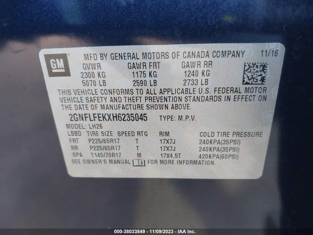 Chevrolet EQUINOX LT 2017 2GNFLFEKXH6235045 Image 9