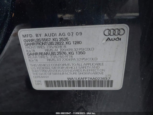 Продажа на аукционе авто 2010 Audi Q5 3.2 Premium, vin: WA1LKAFP7AA023637, номер лота: 38033947
