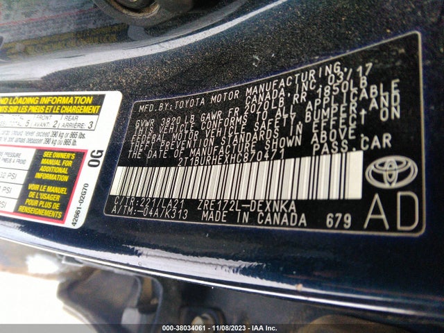 Toyota Corolla Xle 2017 2T1BURHEXHC870471 Image 9