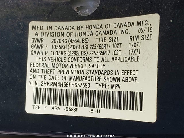 Honda CR-V EX 2015 2HKRM4H56FH657593 Image 9