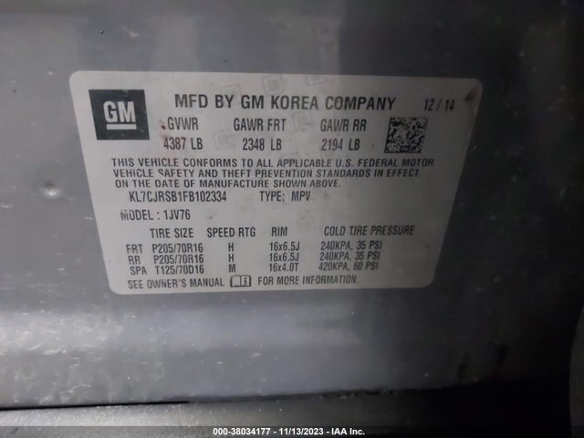 Chevrolet Trax Lt 2015 KL7CJRSB1FB102334 Image 9