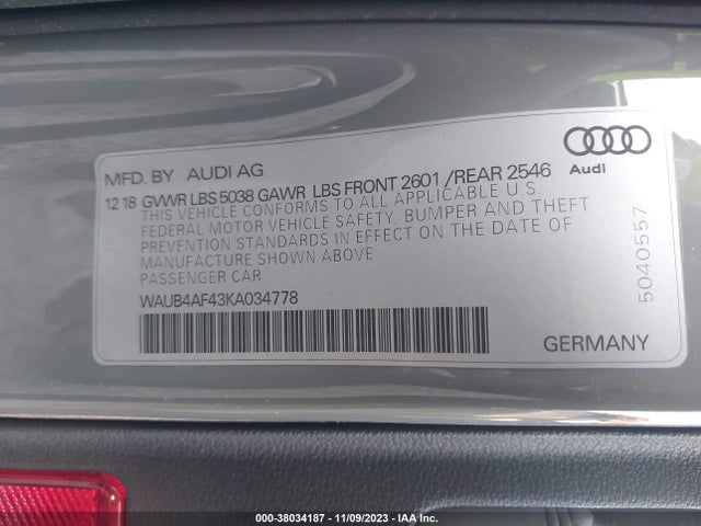 WAUB4AF43KA034778 Audi S4 3.0t Premium