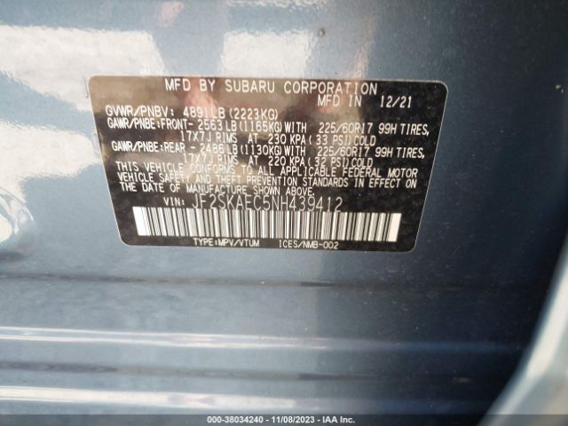 2022 SUBARU FORESTER JF2SKAEC5NH439412 Photo 8