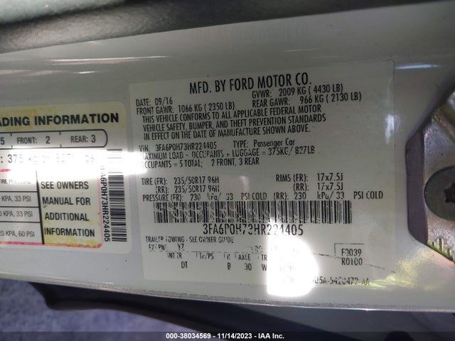 Ford FUSION SE 2017 3FA6P0H73HR224405 Image 9