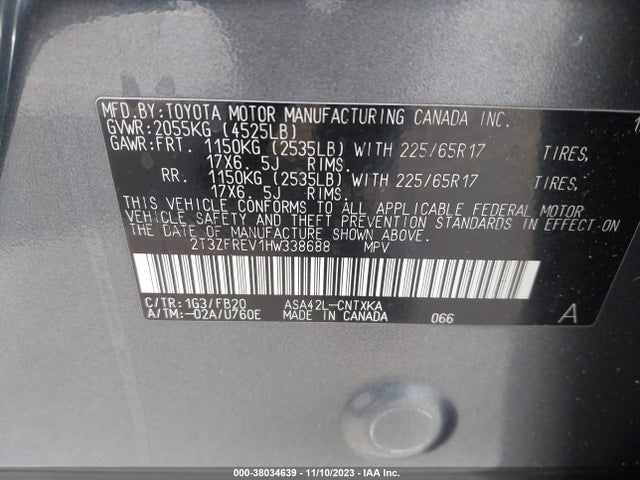 2017 TOYOTA RAV4 LE VIN: 2T3ZFREV1HW338688