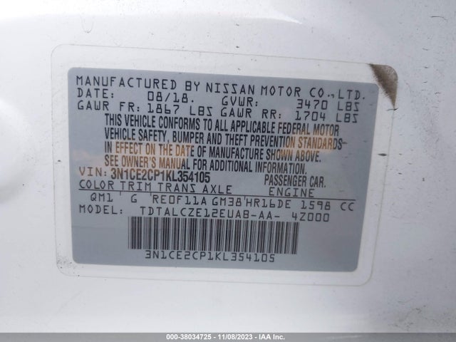 Nissan Versa Note S 2019 3N1CE2CP1KL354105 Image 9