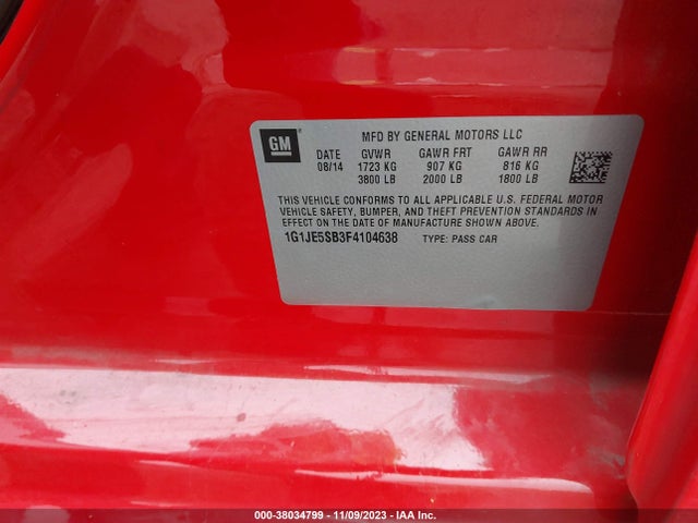 Chevrolet Sonic Ltz Auto 2015 1G1JE5SB3F4104638 Image 9