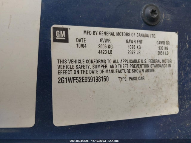 2005 CHEVROLET IMPALA BASE VIN: 2G1WF52E559198160