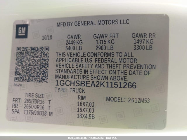 Chevrolet Colorado Wt 2019 1GCHSBEA2K1151266 Image 9