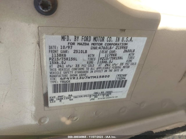 1998 MAZDA B-SERIES 4WD TRUCK SX/SE VIN: 4F4YR13U7WTM15800