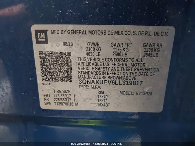 Chevrolet EQUINOX LT 2020 3GNAXUEV6LL319817 Image 9