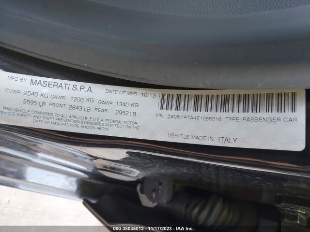 2014 MASERATI GHIBLI S Q4 VIN: ZAM57RTA4E1086016