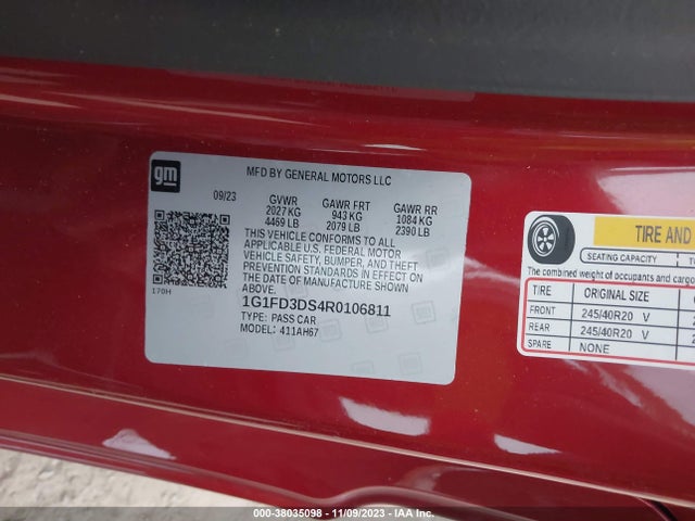 2024 CHEVROLET CAMARO 2LT VIN: 1G1FD3DS4R0106811