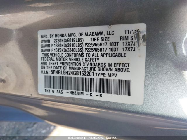 5FNRL5H24GB163201 Honda ODYSSEY LX