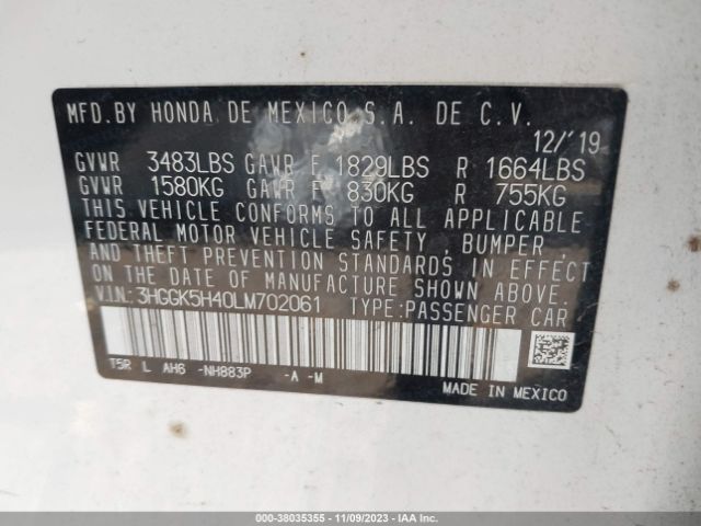 3HGGK5H40LM702061 Honda FIT LX