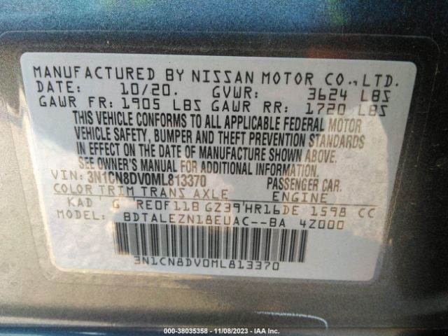 3N1CN8DV0ML813370 Nissan Versa S Xtronic Cvt
