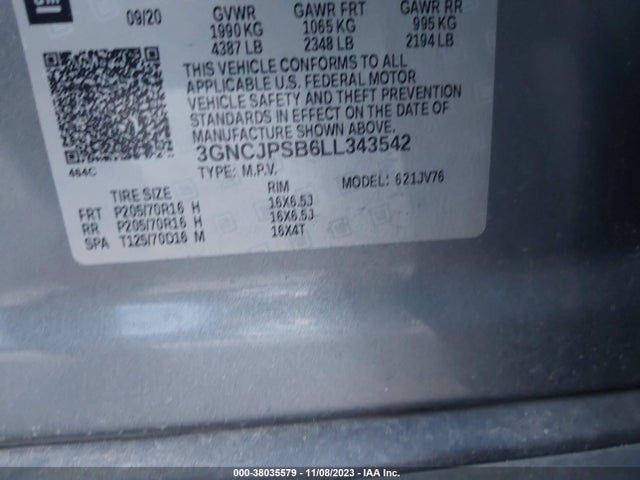 Chevrolet Trax Lt 2020 3GNCJPSB6LL343542 Image 9