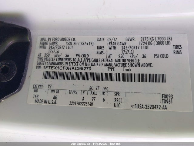 Ford F-150 Xl 2017 1FTEX1CF0HKC95270 Image 9