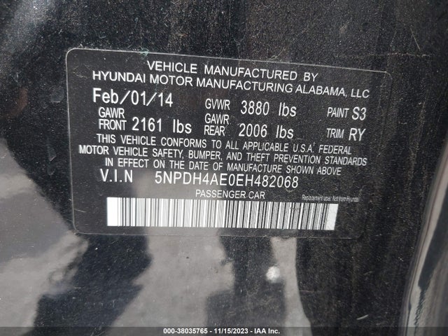 2014 HYUNDAI ELANTRA LIMITED VIN: 5NPDH4AE0EH482068
