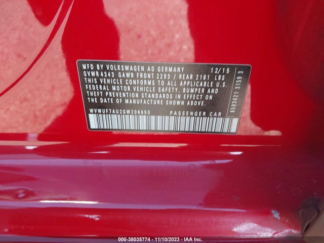 WVWUF7AU2GW206650 Volkswagen Golf R