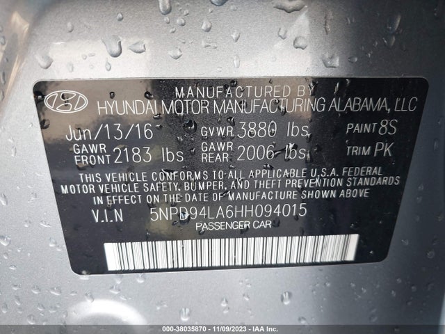 2017 HYUNDAI ELANTRA ECO VIN: 5NPD94LA6HH094015
