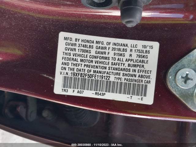 Honda Civic Lx 2015 19XFB2F50FE119122 Image 9