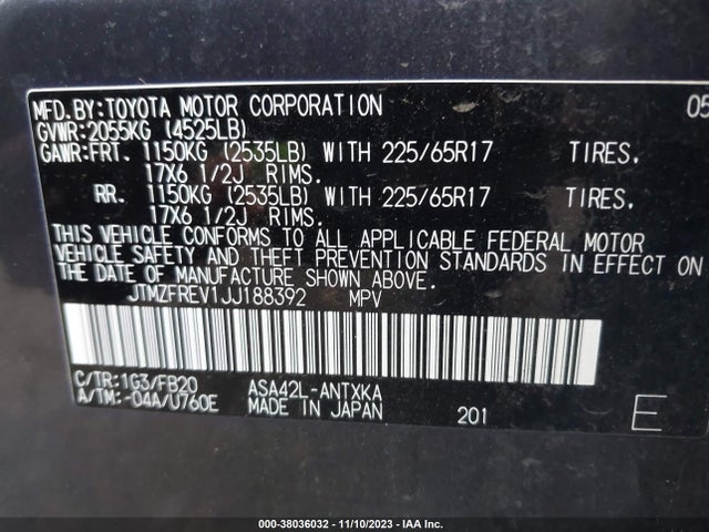 2018 TOYOTA RAV4 LE VIN: JTMZFREV1JJ188392