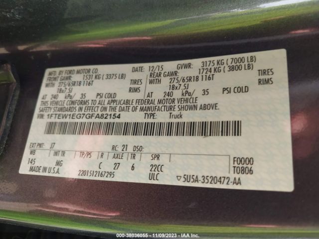 1FTEW1EG7GFA82154 Ford F-150 Xlt