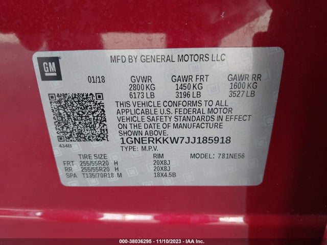Chevrolet Traverse Premier 2018 1GNERKKW7JJ185918 Image 9