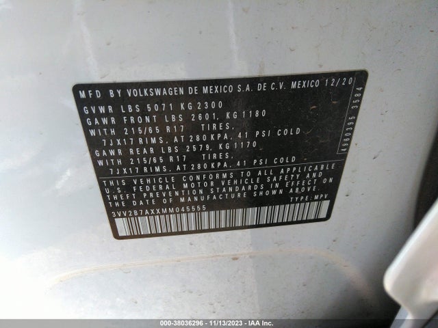3VV2B7AXXMM045555 Volkswagen Tiguan Se/se R-line Black/sel