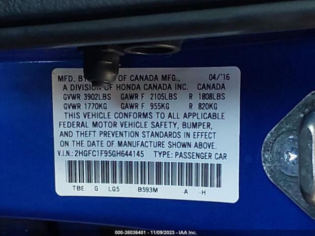 2HGFC1F95GH644145 Honda Civic Sedan Touring