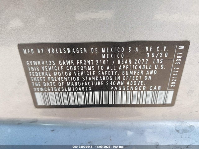 2020 VOLKSWAGEN JETTA S/SE/R-LINE VIN: 3VWC57BU3LM104973