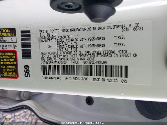 2021 TOYOTA TACOMA 4WD LIMITED VIN: 3TMGZ5AN7MM430929