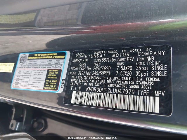 2020 HYUNDAI PALISADE SEL VIN: KM8R3DHE2LU047979